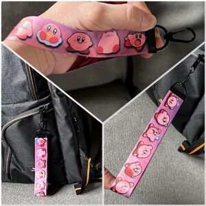 Handmade Anime Cartoon Kirby Wristlet Lanyard Keychain